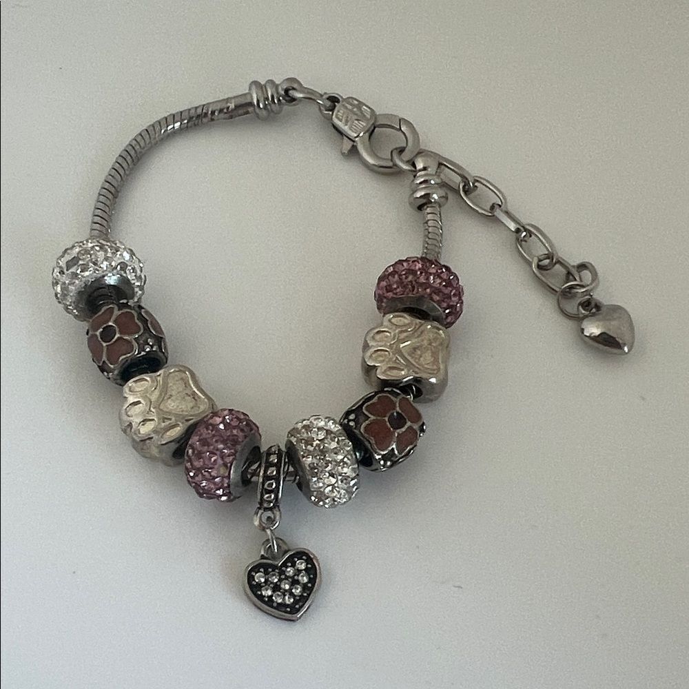 Silver Tone Pink Chunky Charm Bracelet Extender